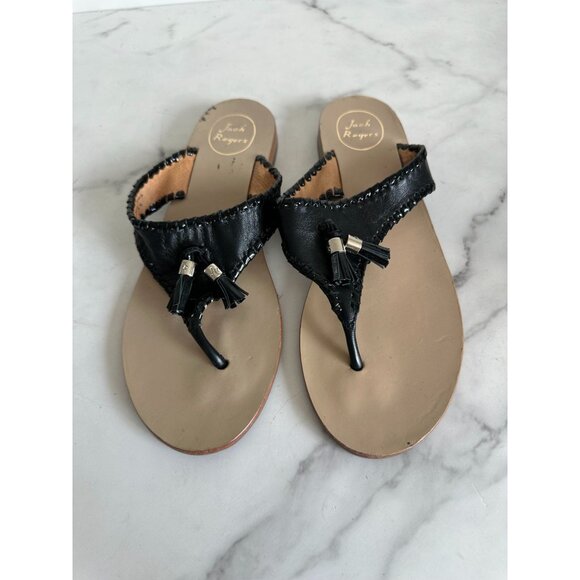 JACK ROGERS Black Leather Twist Sandals Size 10 - Picture 1 of 5